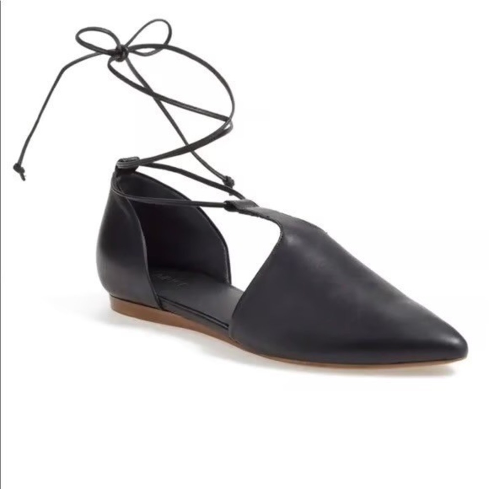 Vince Black Leather Pointed Toe Lace Up Flats Women US 5.5 EUR 35.5